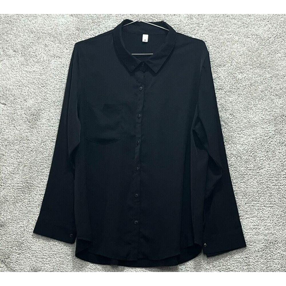 Aisew Women's Button Up Shirt Size X-Large Black Regular Fit Long Sleeve Career